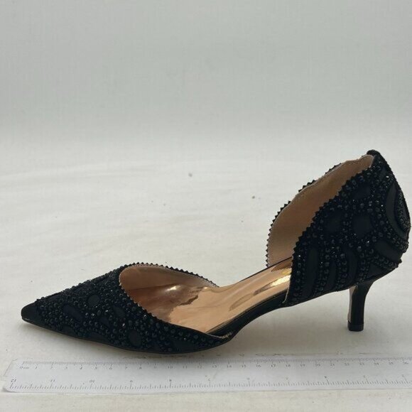 XYD Women's Pumps, Elegant Pointed Toe, D'Orsay Kitten Low Heels, Rhinestone - Picture 2 of 8